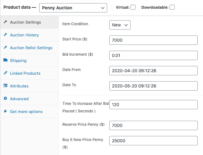 WooCommerce Penny Auction Product
